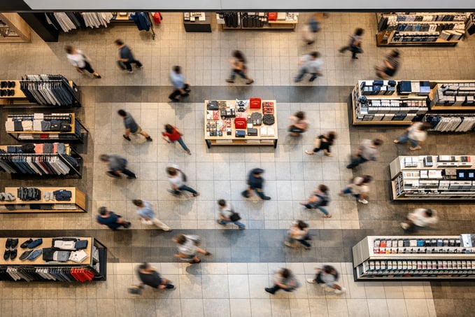 Besucherfrequenz und Umsatz auf einem Bildschirm: Conversion, Capture Rate und Umsatz pro Besucher in der gesamten Filialkette 