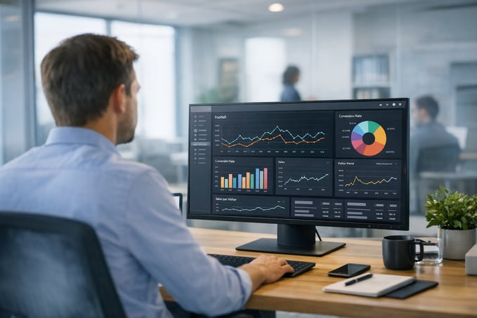 Tráfico y ventas en una sola pantalla: conversión, tasa de captación y ventas por visitante en toda la cadena 